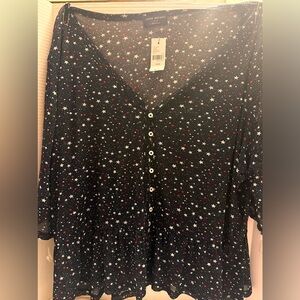 Lane Bryant NEW Navy Blouse See Thru Material PLUS Size